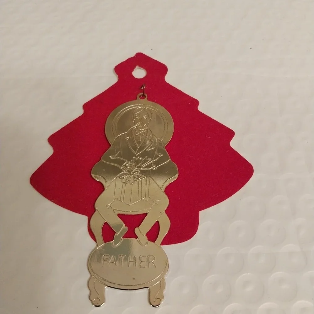 CUTE Lot Of 2 G. Duchin Brass MOTHER & FATHER Christmas Tree Ornament 1979 Gift